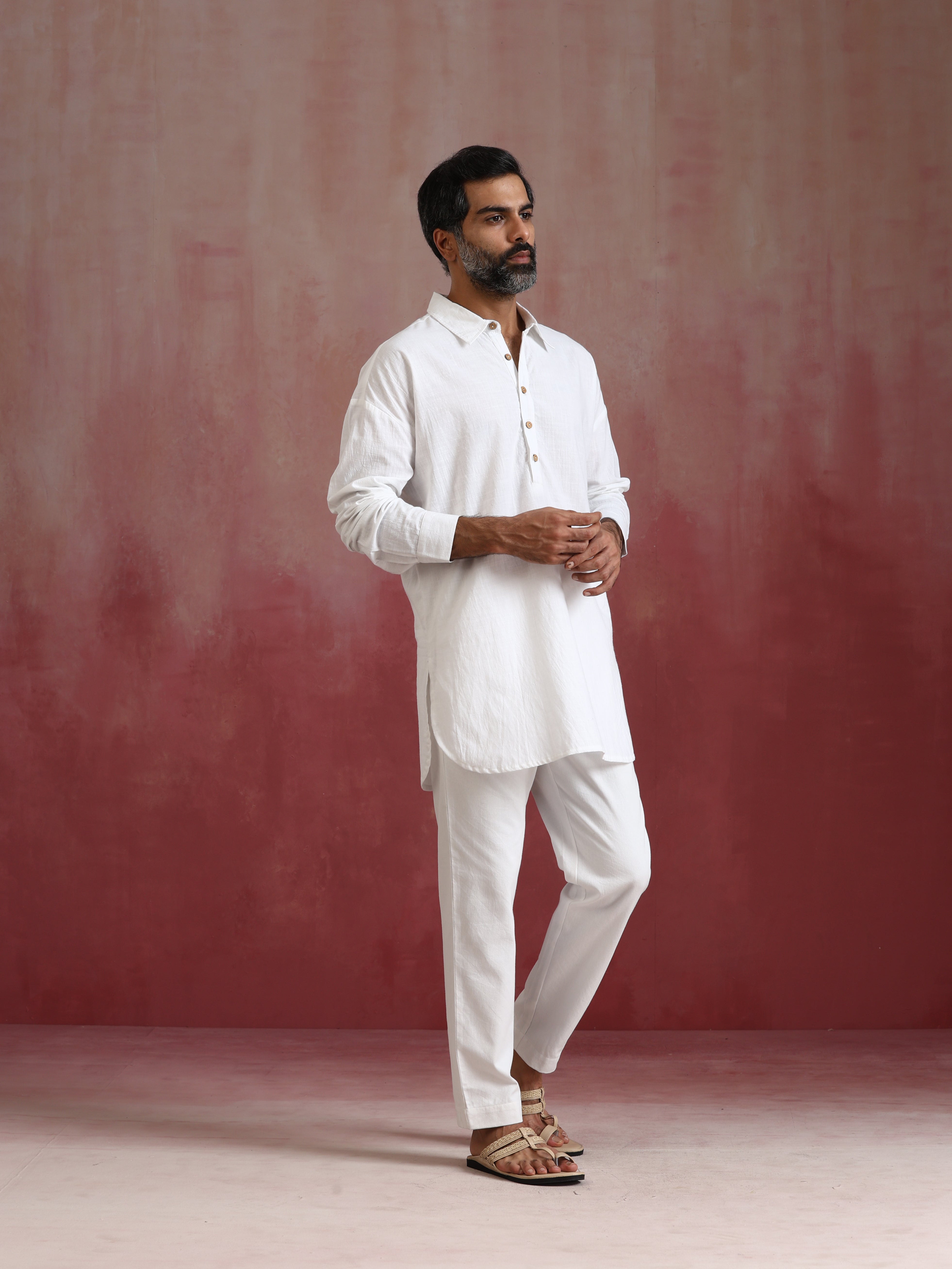 Men's White Cotton Co-ord set