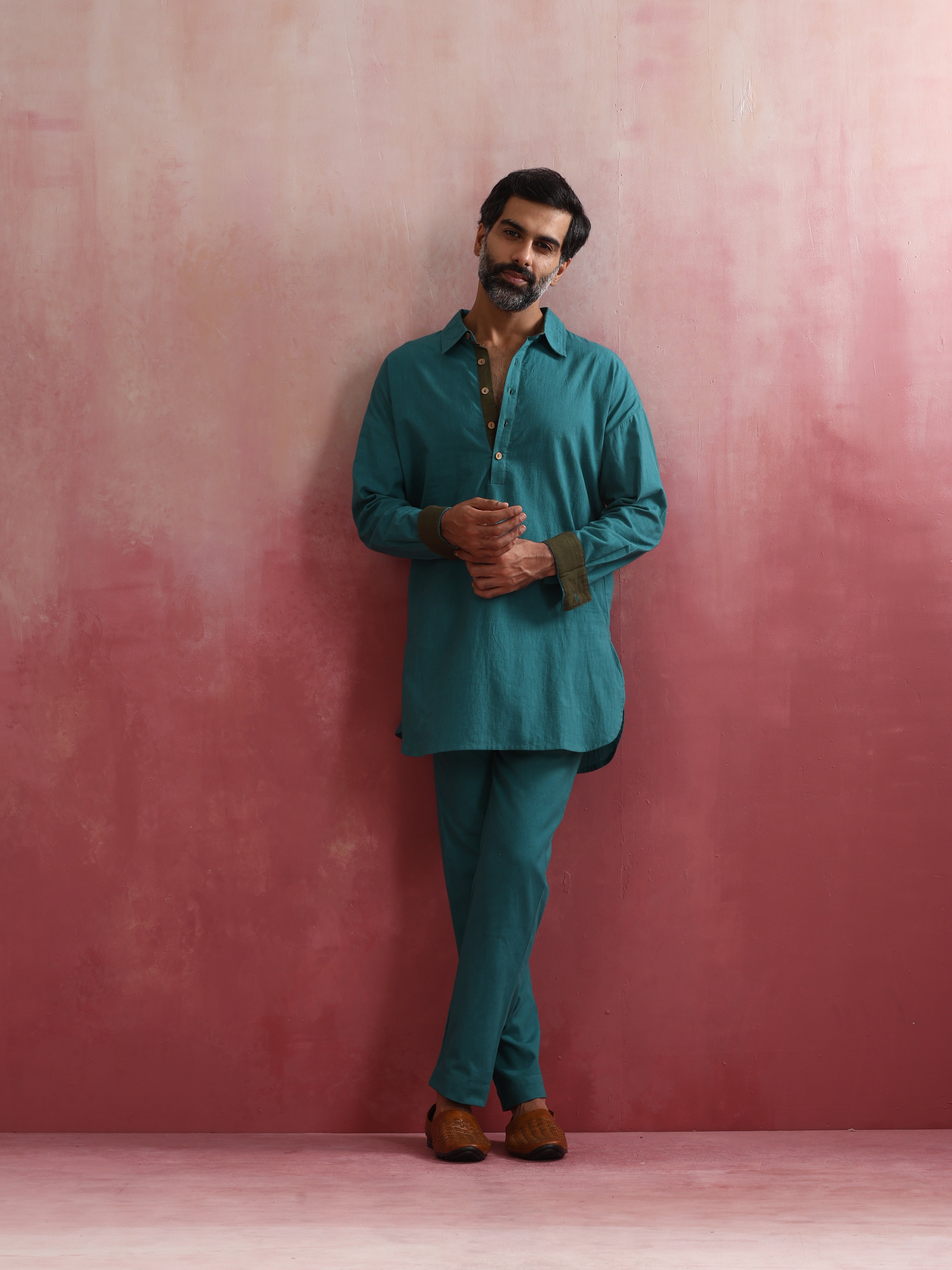 Men's Blue Cotton Reg Co-ord set