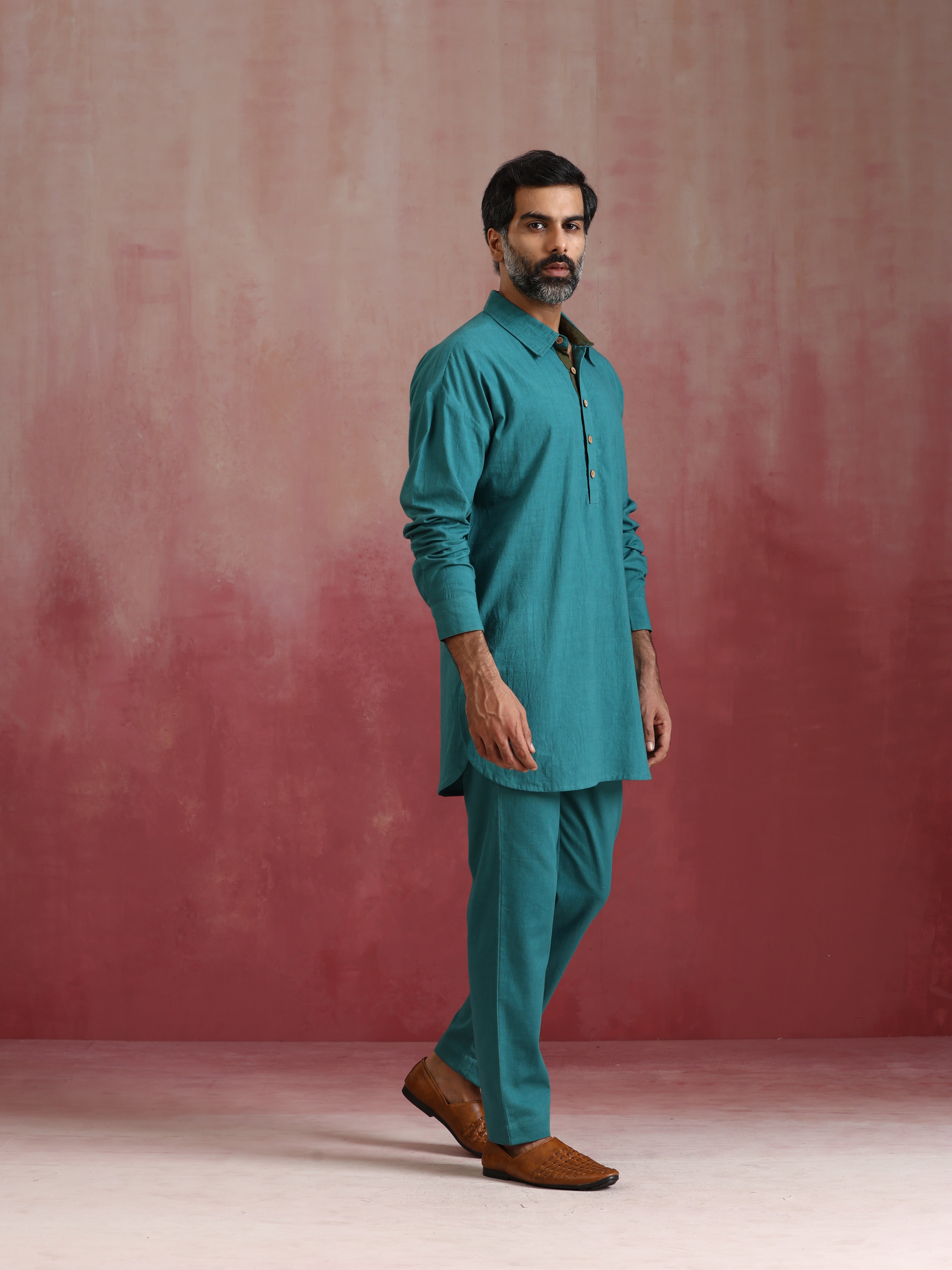 Men's Blue Cotton Reg Co-ord set