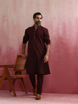 Men's Brown Cola Cotton Linen Festive Kurta
