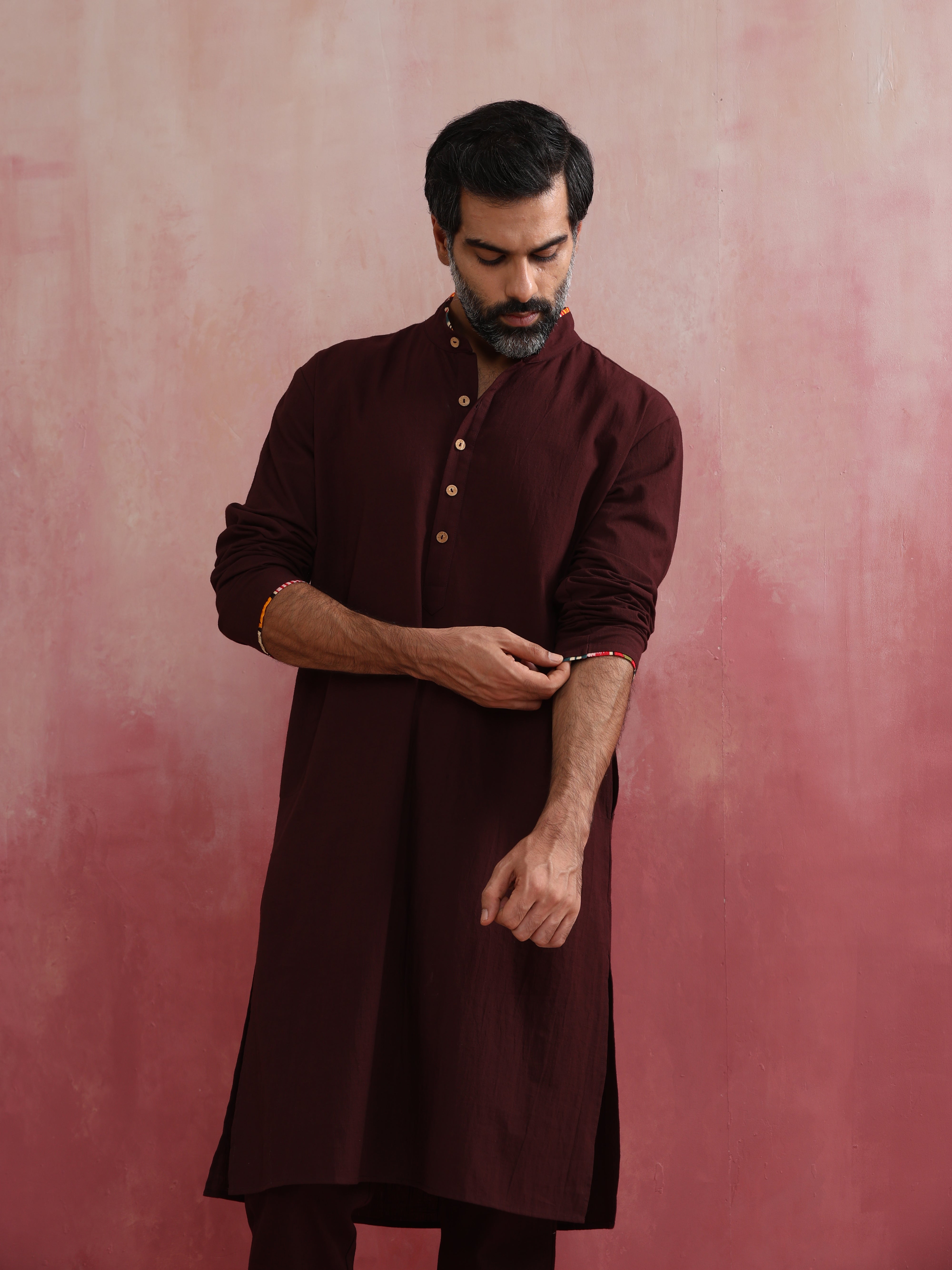 Men's Brown Cola Cotton Linen Festive Kurta