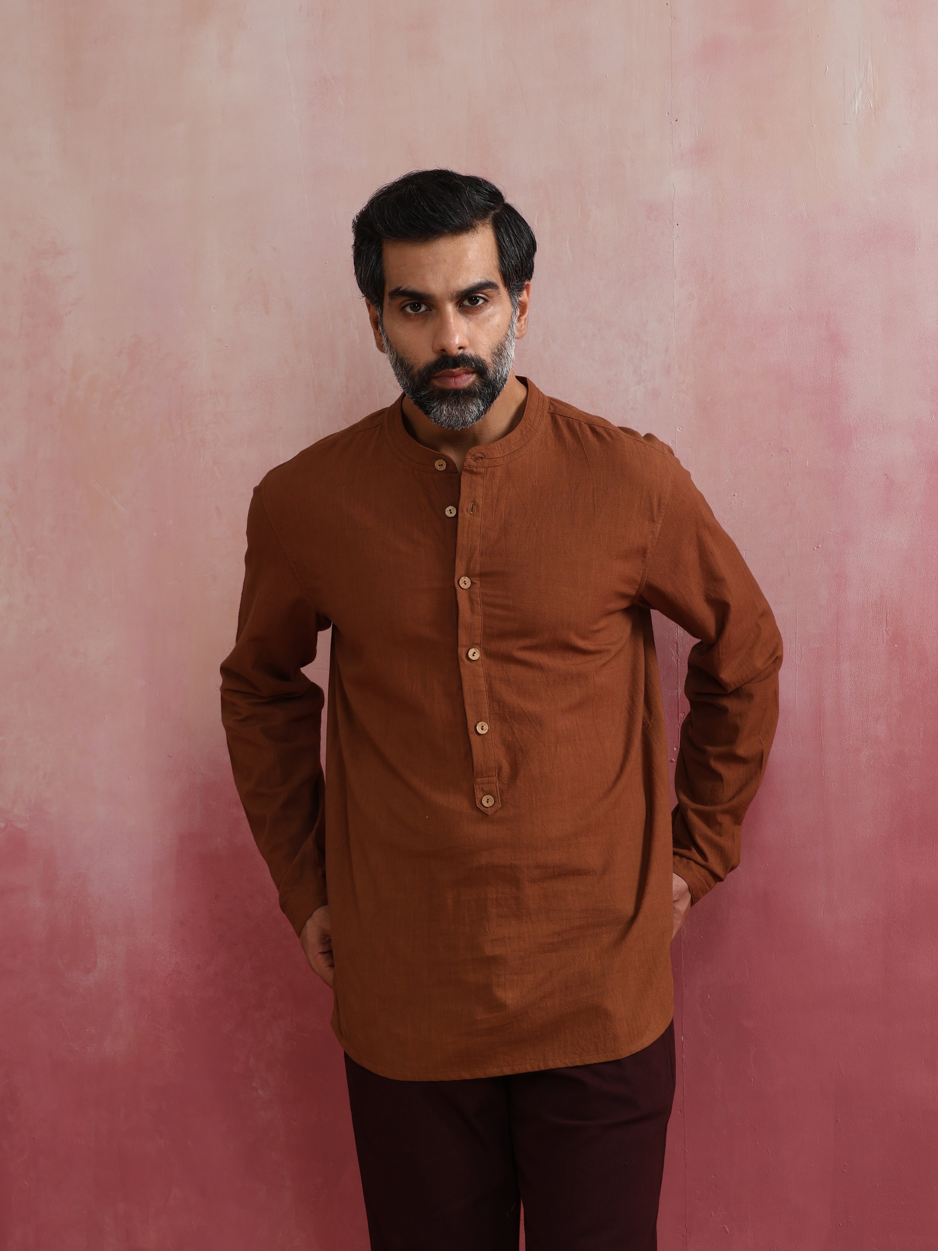 Men's Brown Cotton Shirt