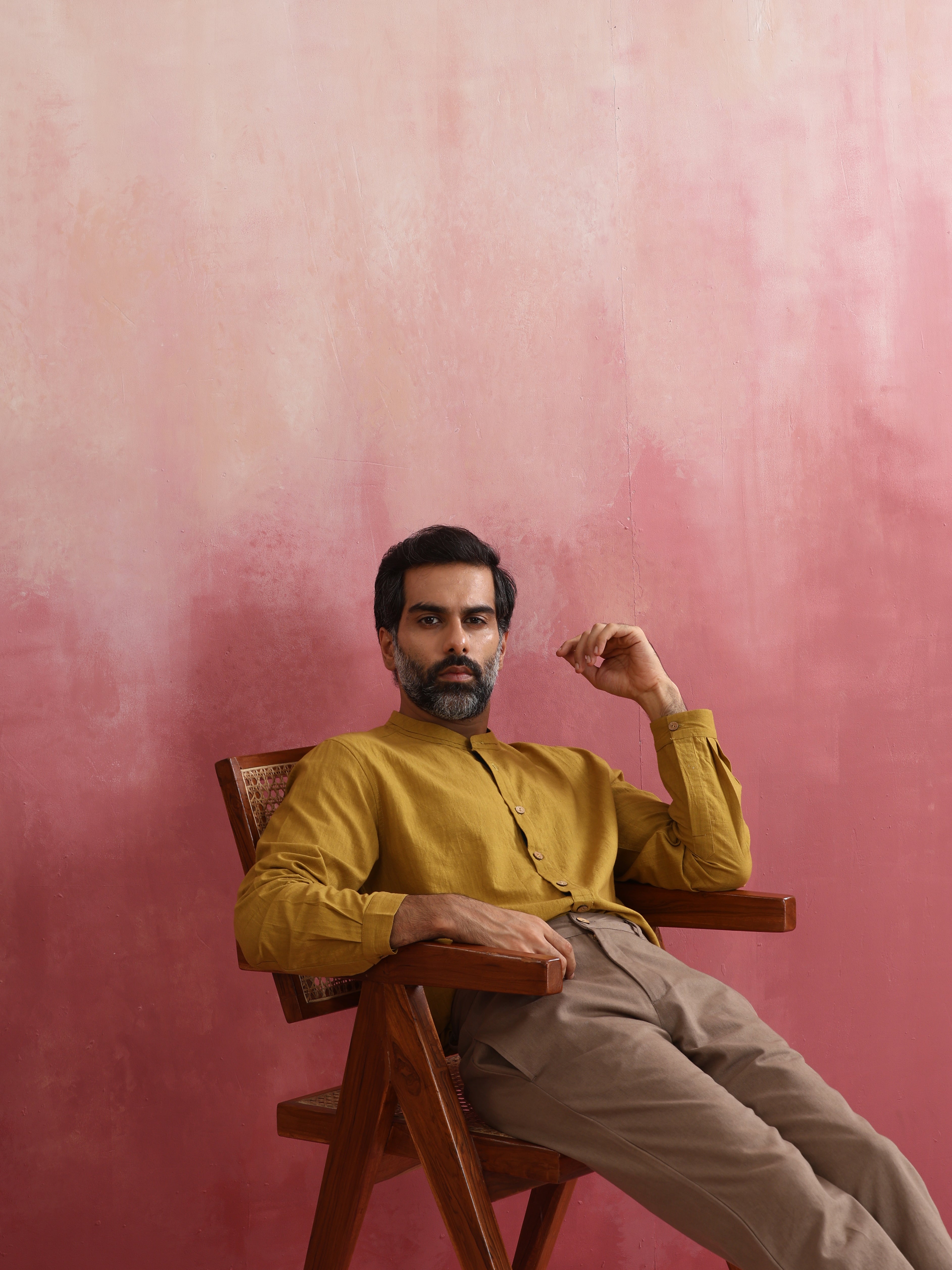 Men's Mustard Cotton Shirt