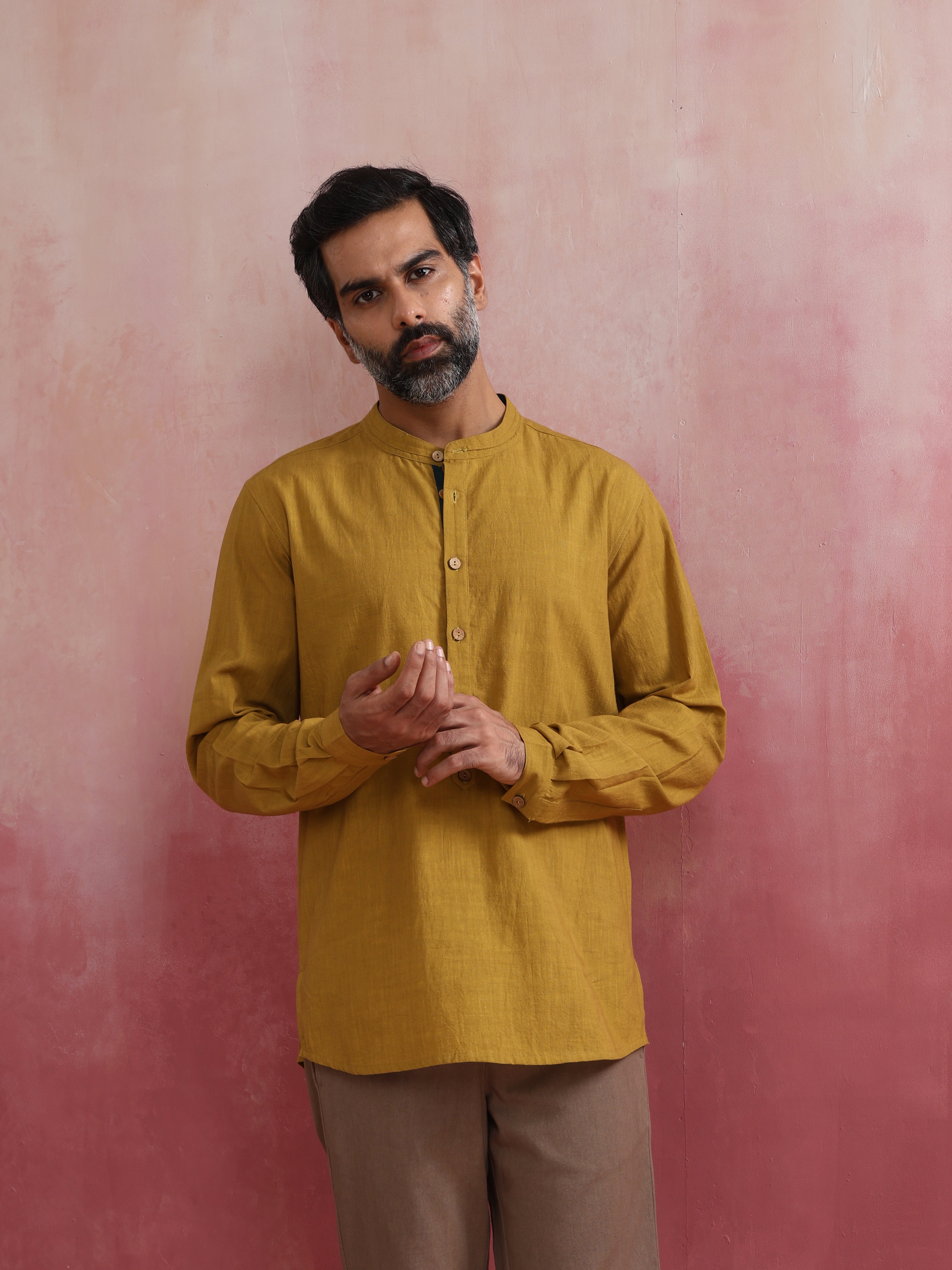 Men's Mustard Cotton Shirt