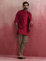 Men's Maroon Festive Printed Regular Fit Sleeveless Reversible Jacket