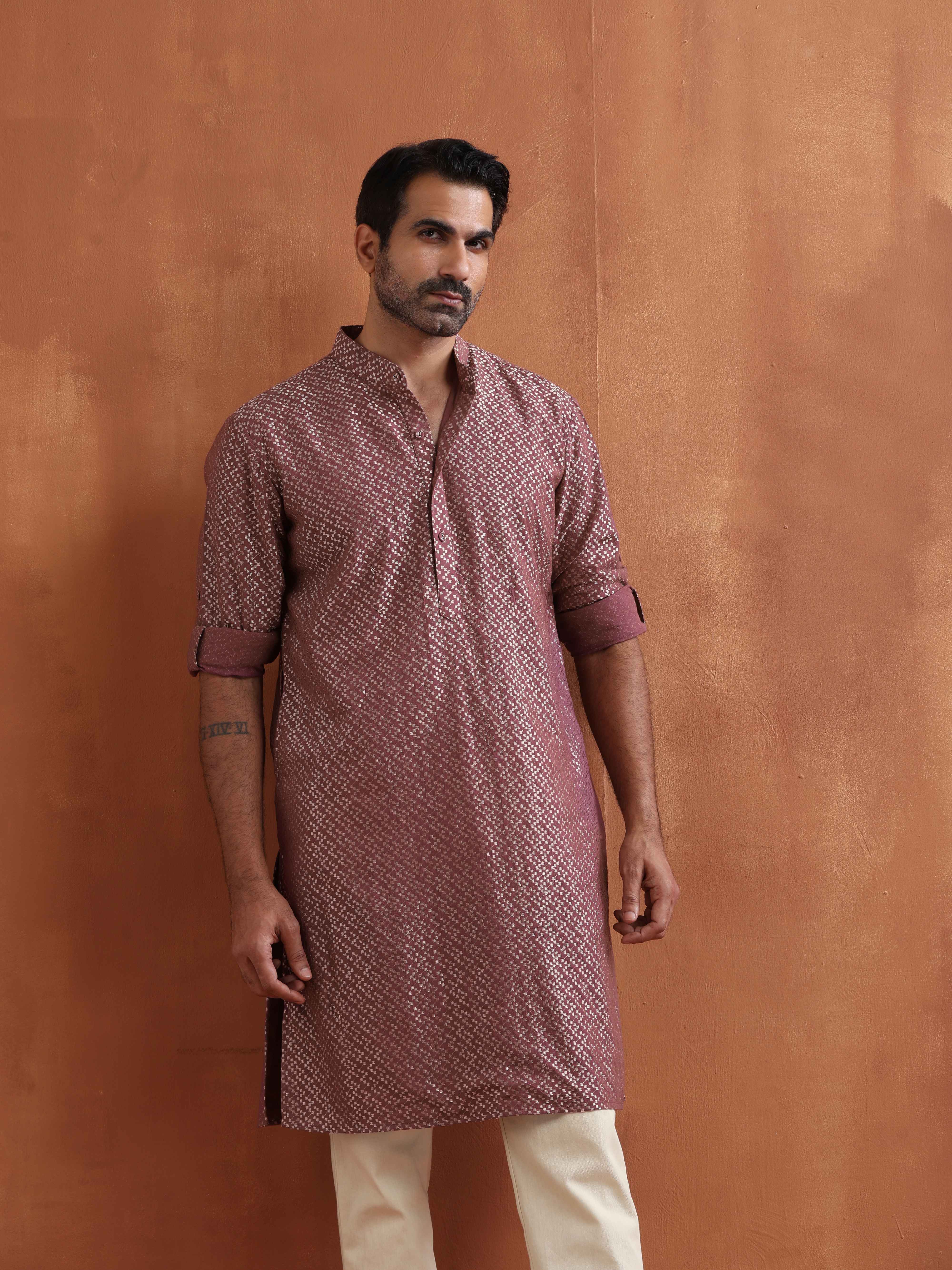 Men's Purple Cotton Dobby Kurta