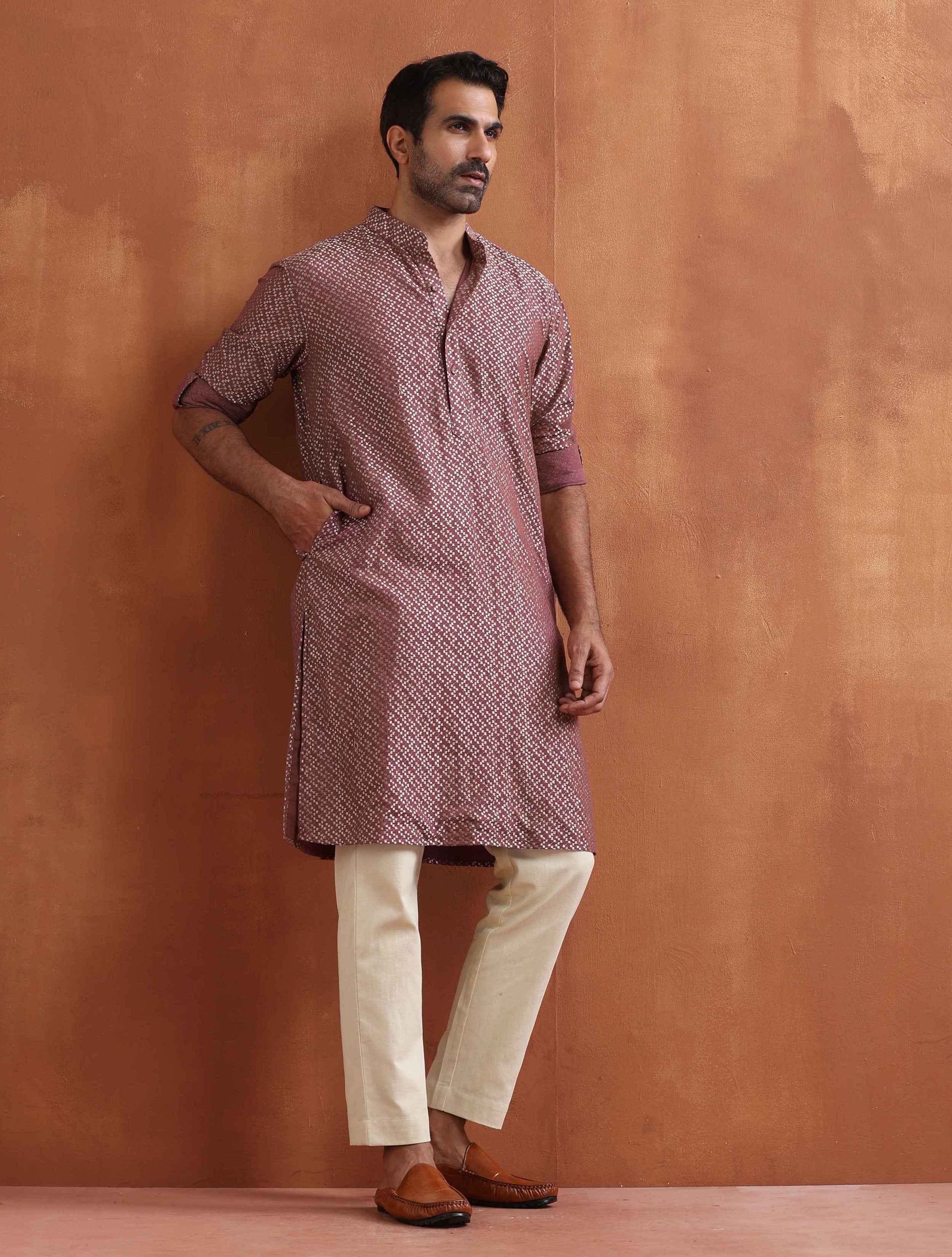 Men's Purple Cotton Dobby Kurta