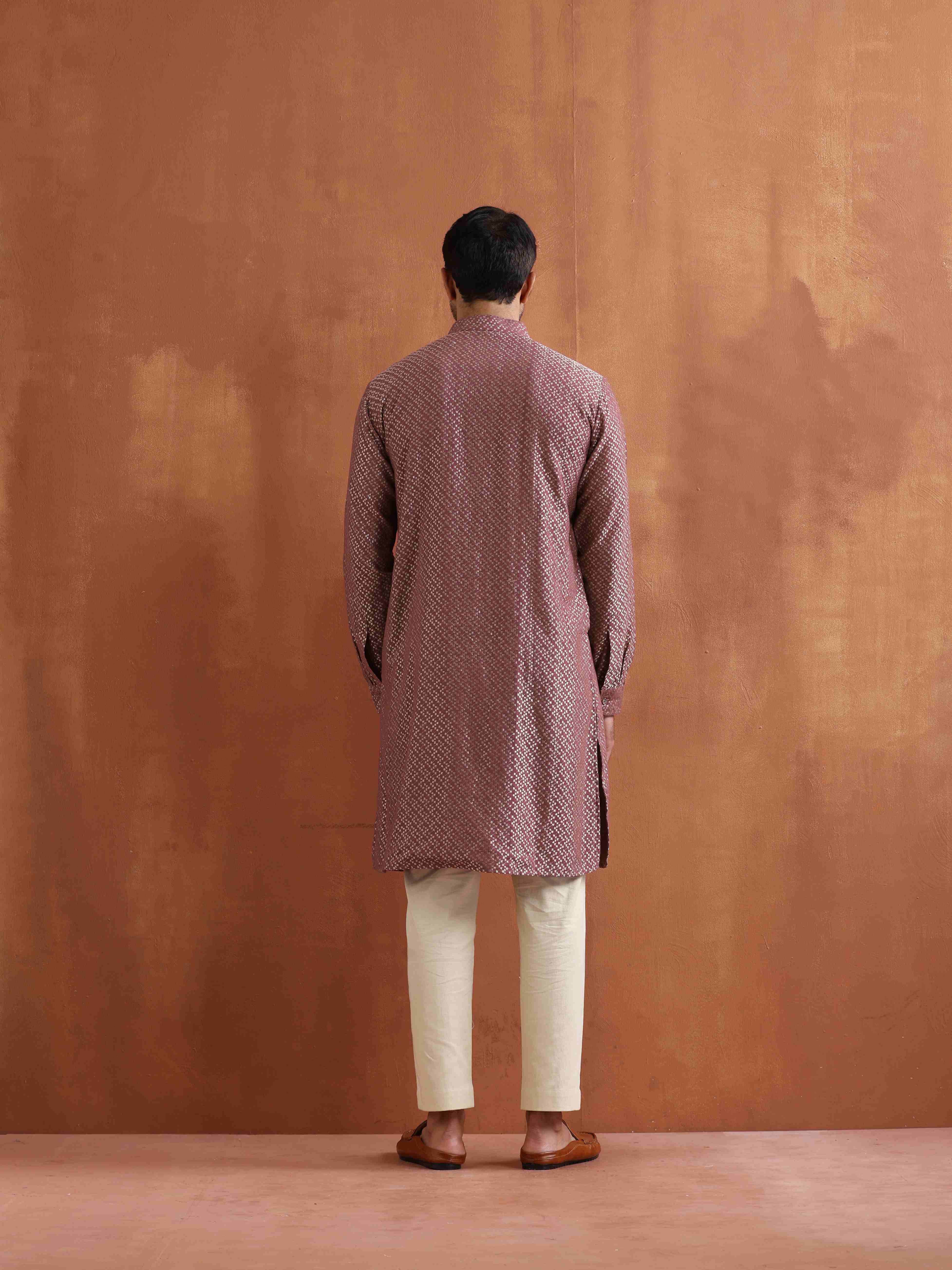 Men's Purple Cotton Dobby Kurta
