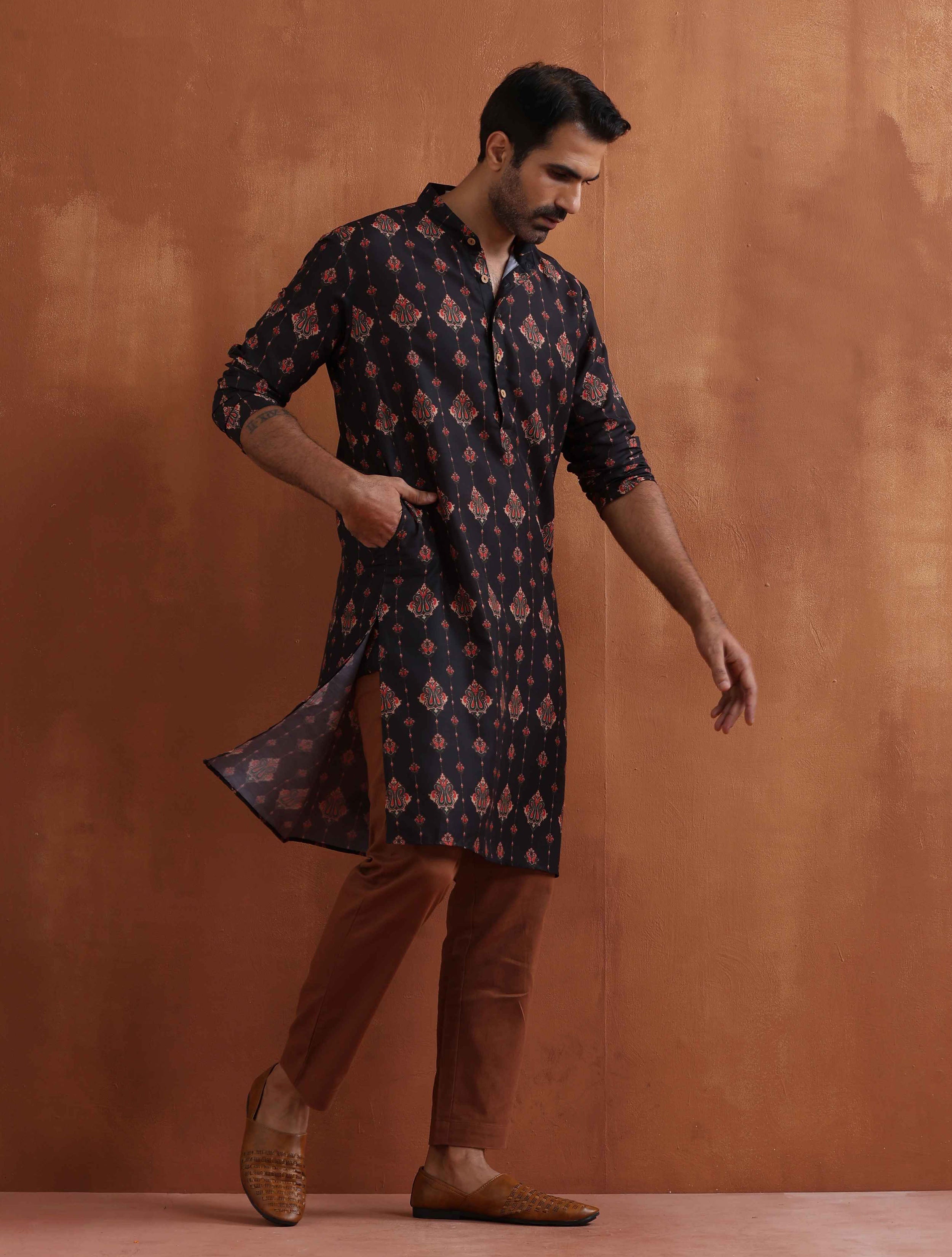Men's Black Printed Kurta