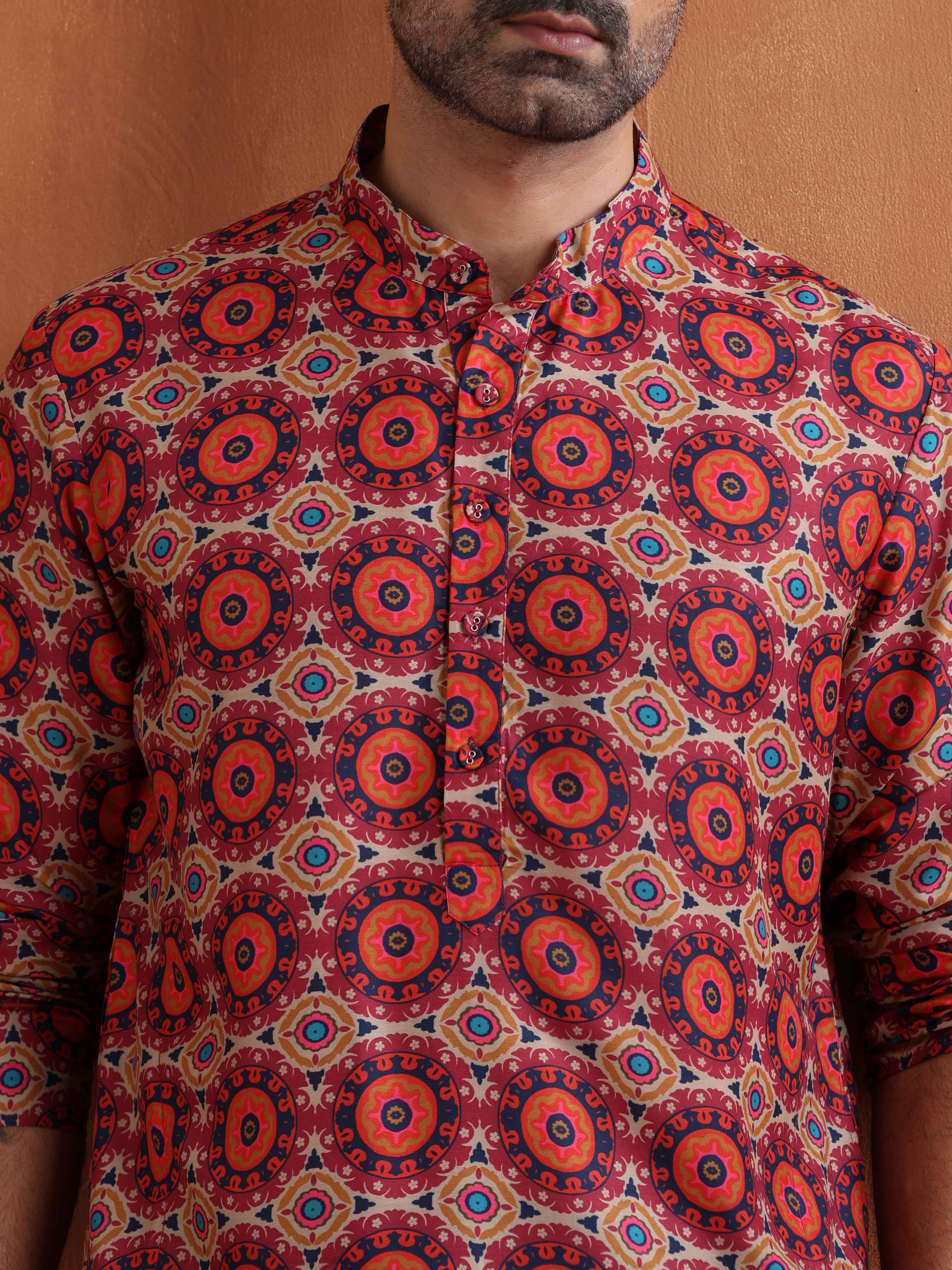 Men's Beige Printed Kurta