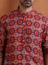 Men's Beige Printed Kurta