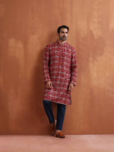 Men's Beige Printed Kurta