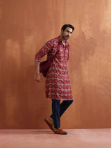 Men's Beige Printed Kurta