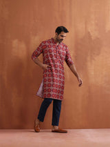 Men's Beige Printed Kurta