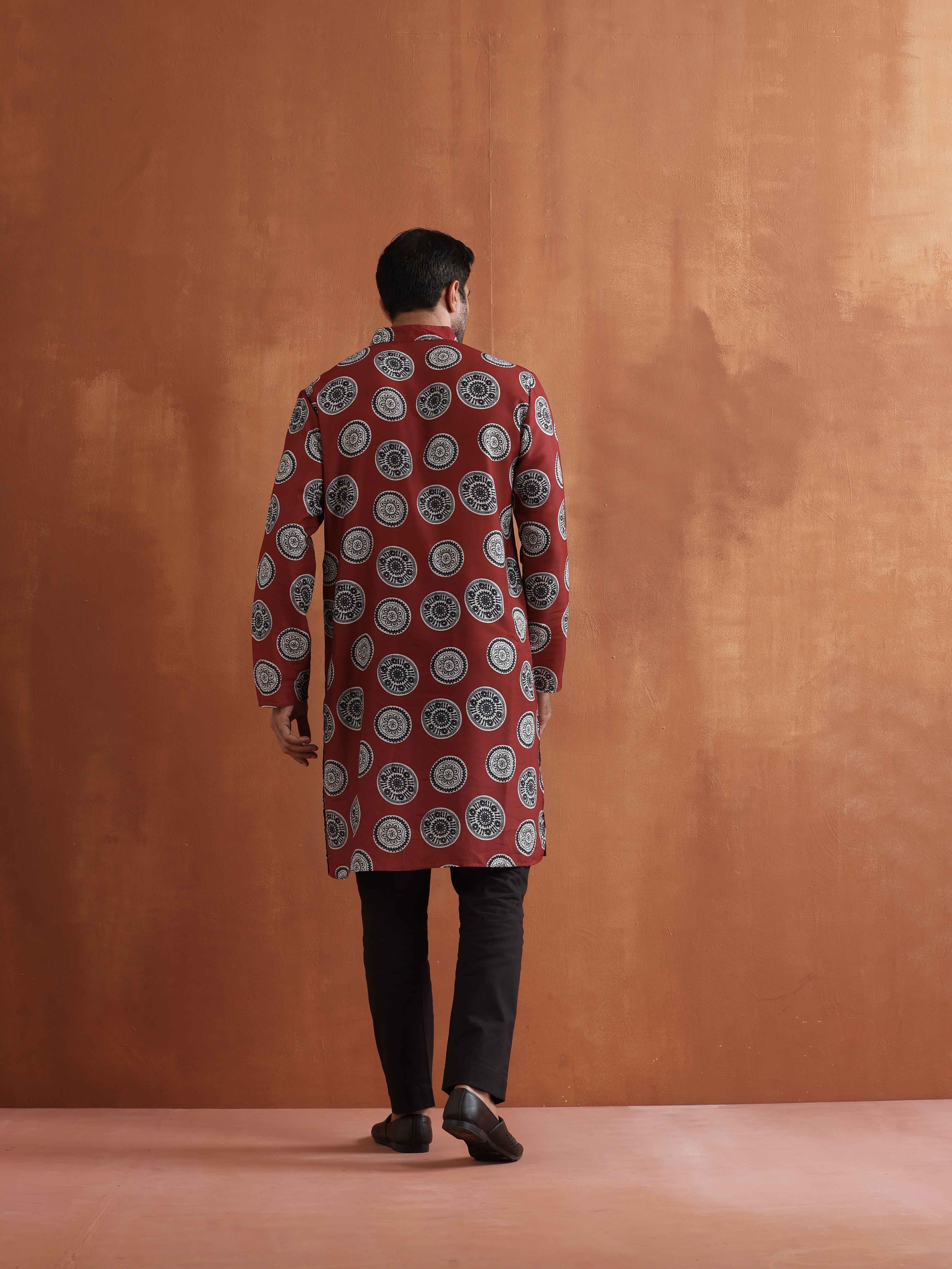 Men's Rust Printed Kurta
