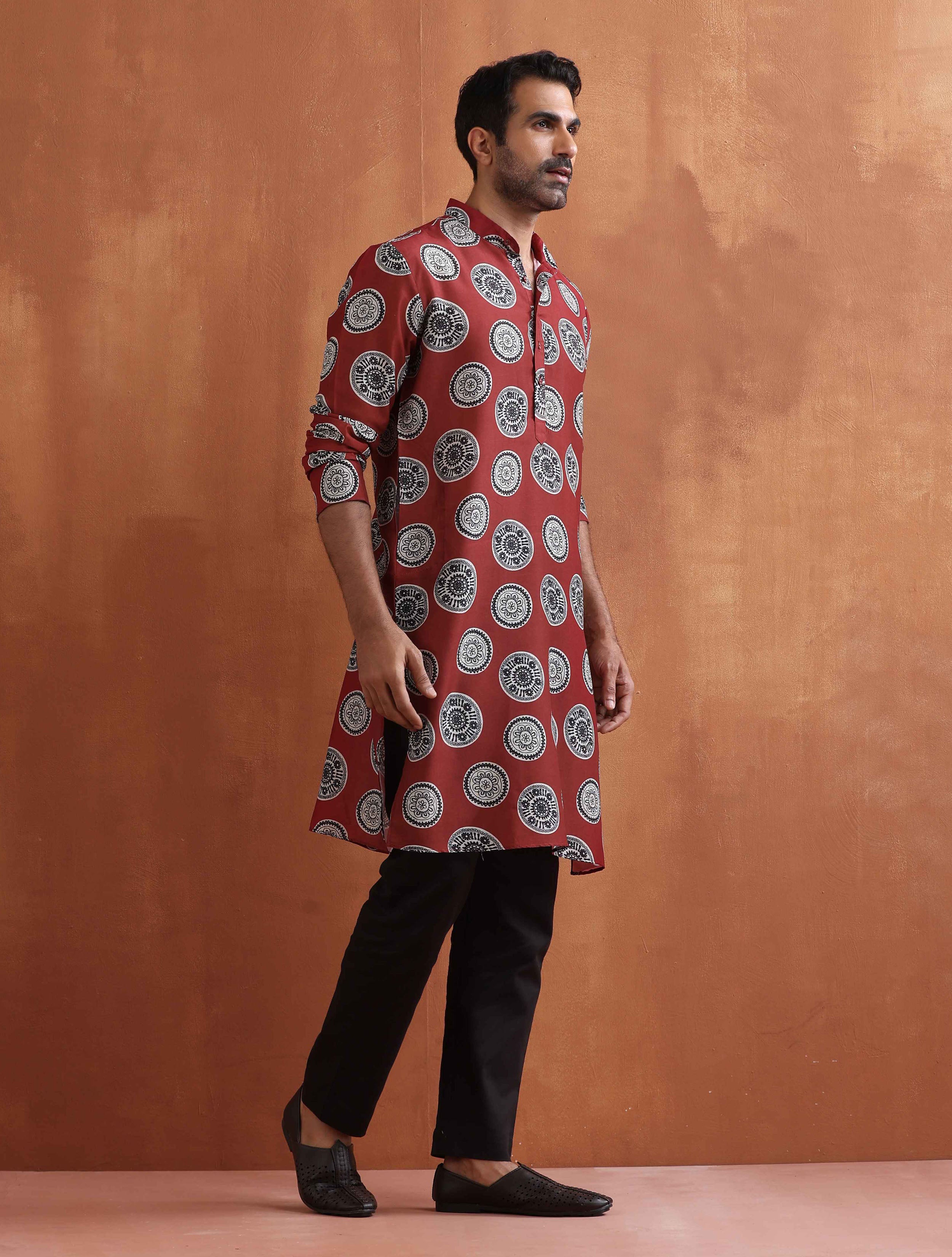 Men's Rust Printed Kurta