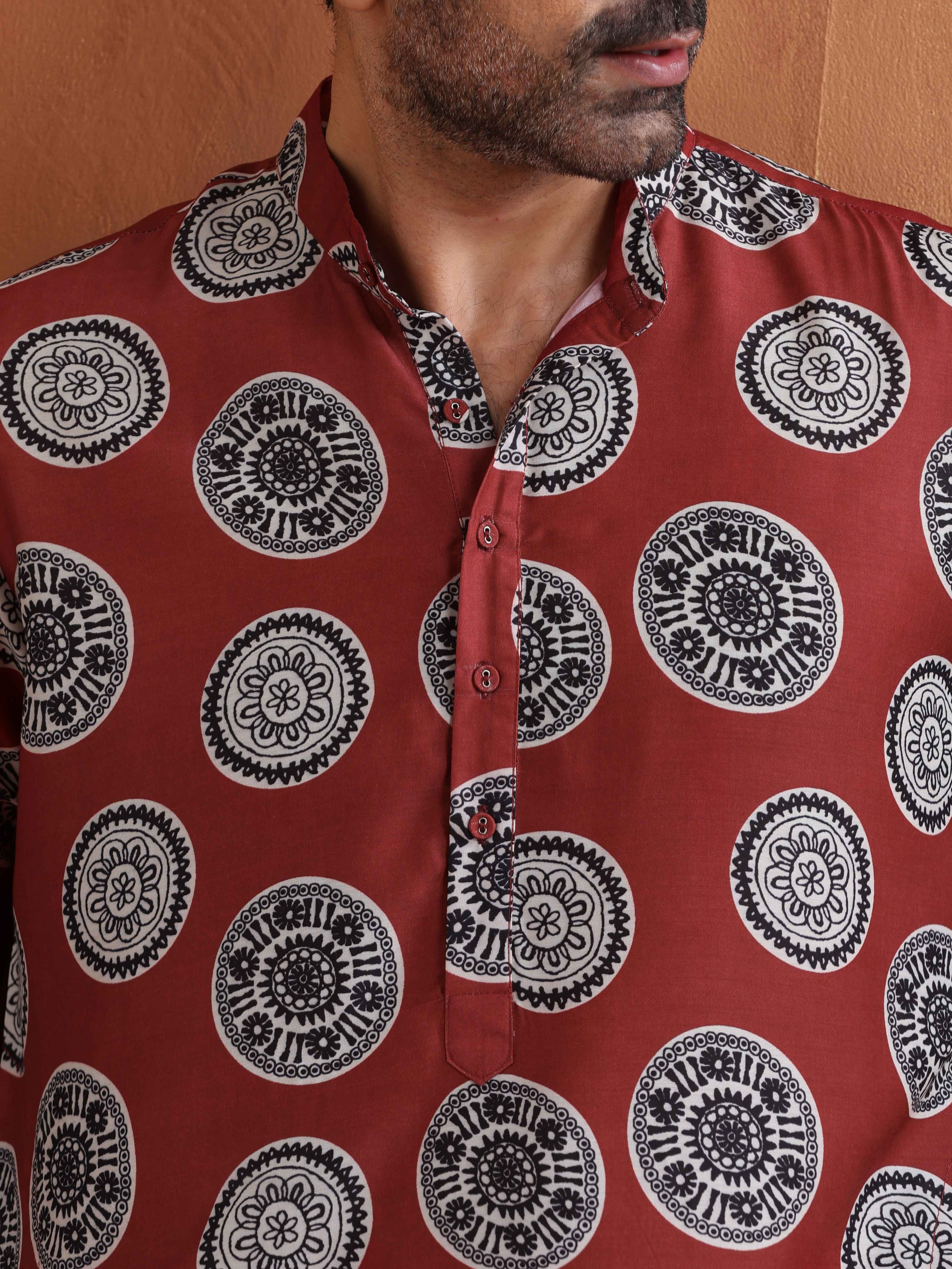 Men's Rust Printed Kurta