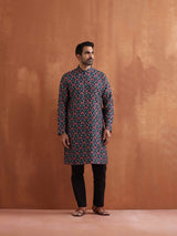 Men's Black Floral Printed Kurta