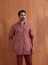 Men's Rust Cotton Dobby Short Kurta