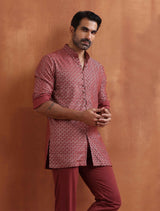 Men's Rust Cotton Dobby Short Kurta
