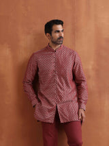 Men's Rust Cotton Dobby Short Kurta