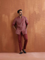 Men's Rust Cotton Dobby Short Kurta