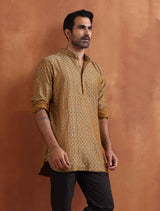 Men's Mustard Cotton Dobby Short Kurta
