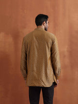 Men's Mustard Cotton Dobby Short Kurta