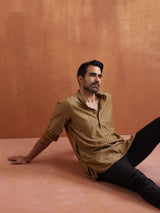 Men's Mustard Cotton Dobby Short Kurta