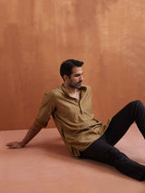 Men's Mustard Cotton Dobby Short Kurta
