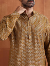 Men's Mustard Cotton Dobby Short Kurta