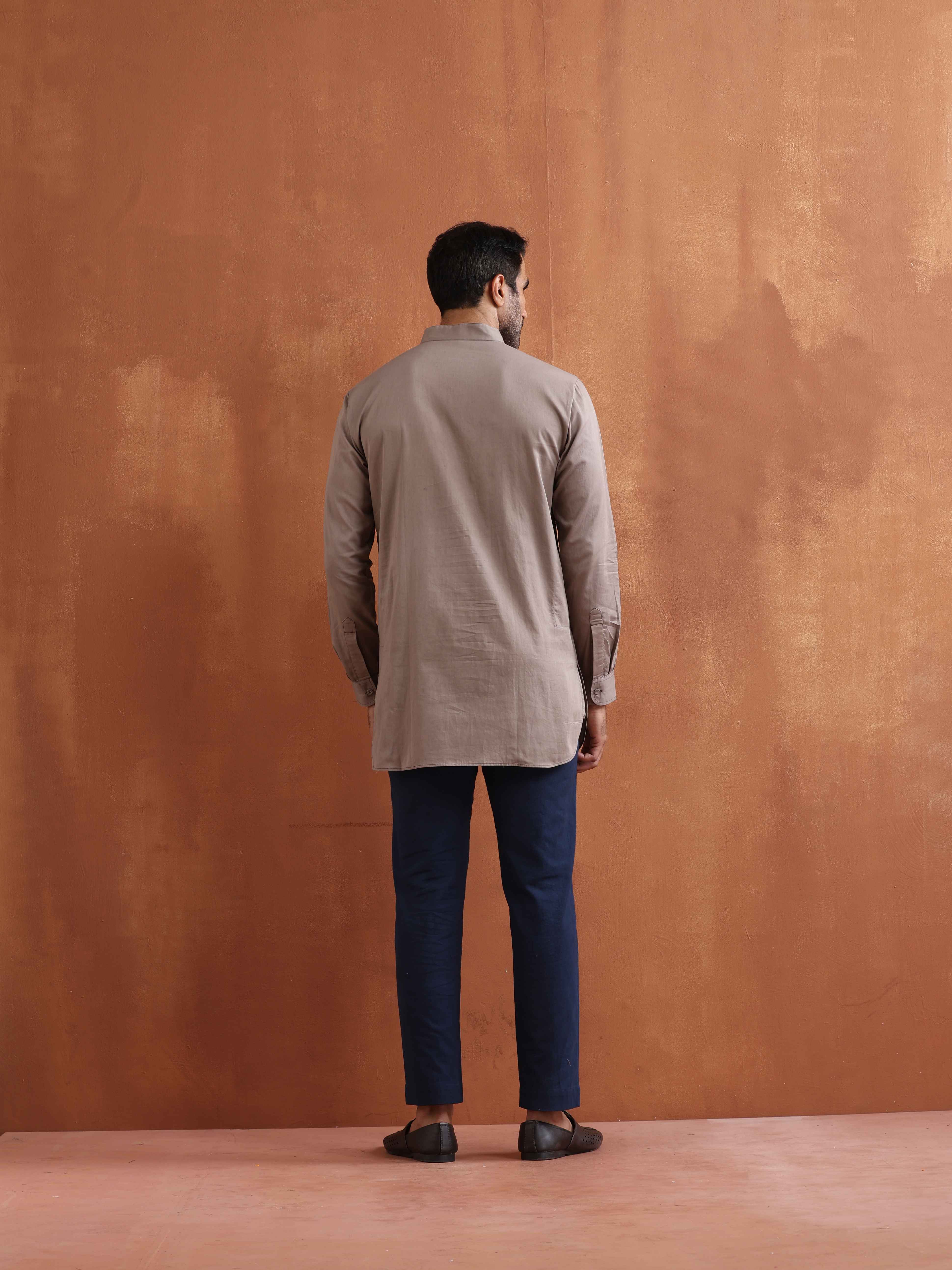 Men's Beige Cotton Short Kurta