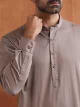 Men's Beige Cotton Short Kurta