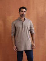 Men's Beige Cotton Short Kurta