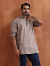 Men's Beige Cotton Short Kurta