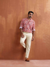Men's Beige Printed Short Kurta