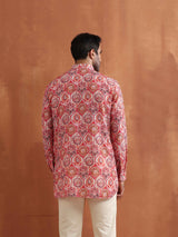 Men's Beige Printed Short Kurta