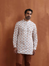 Men's Ivory Printed Short Kurta