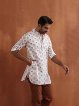 Men's Ivory Printed Short Kurta