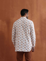 Men's Ivory Printed Short Kurta