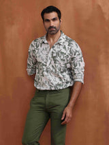 Men's Off White Printed Short Kurta