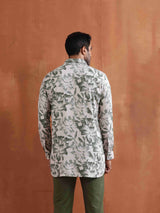 Men's Off White Printed Short Kurta