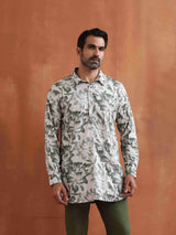 Men's Off White Printed Short Kurta