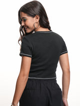 Women's Black Casual Graphic Regular Fit Half Sleeves Tshirt