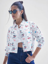 Women's White Casual Printed Oversized Fit Full Sleeves Shirt