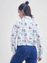 Women's White Casual Printed Oversized Fit Full Sleeves Shirt