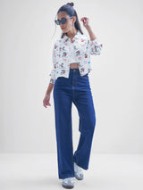 Women's White Casual Printed Oversized Fit Full Sleeves Shirt