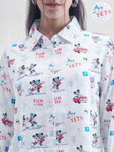 Women's White Casual Printed Oversized Fit Full Sleeves Shirt