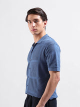 Men's Blue Casual Slim Fit Textured Half Sleeves Shirt