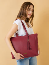 Women's Plum Faux Leather Tote Bag 17L